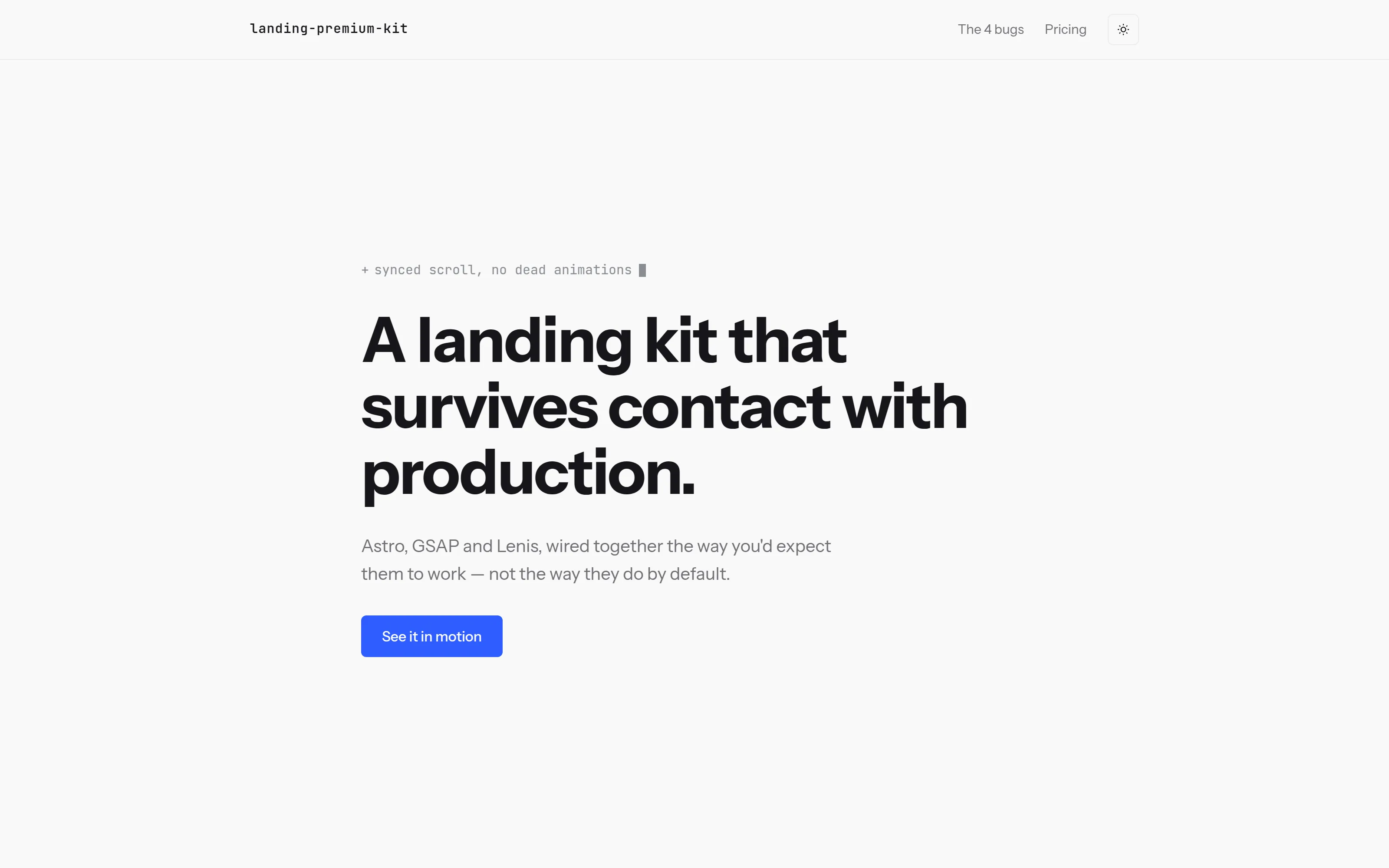 The kit's landing page in light mode, desktop viewport